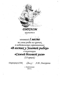 Диплом участника в любительских соревнованиях по рыбной ловле